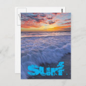 Carte Postale Surfer sur les vagues de la plage au coucher du so (Devant / Derrière)