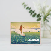 Carte Postale Surfer vintage à Hawaii Illustration (Debout devant)