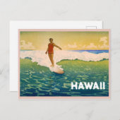 Carte Postale Surfer vintage à Hawaii Illustration (Devant / Derrière)
