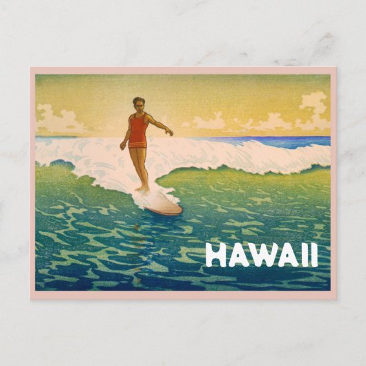 Carte Postale Surfer vintage à Hawaii Illustration (Devant)