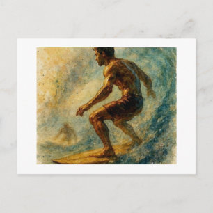 Carte Postale Surfeur chevauchant une grosse vague,