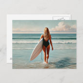 Carte Postale Surfeuse sur la plage (Devant / Derrière)