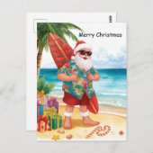 Carte Postale Surfing Christmas in July with SANTA CLAUS (Devant / Derrière)