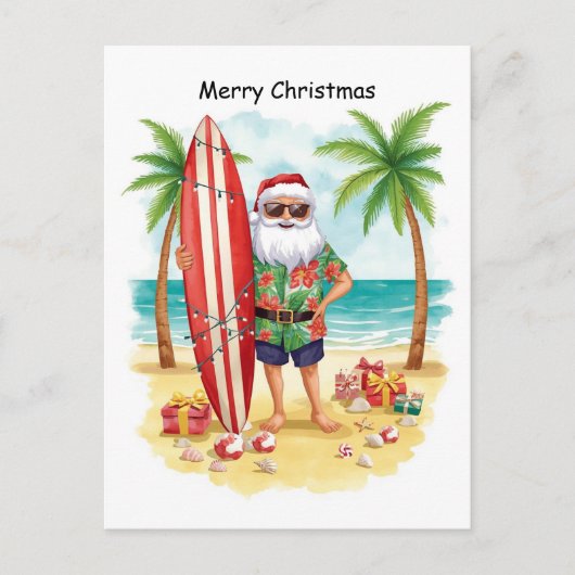 Carte Postale Surfing Christmas in July with SANTA CLAUS (Devant)