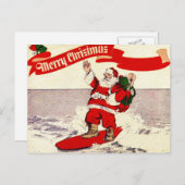 Carte postale Surfing Retro Père Noël (Devant / Derrière)