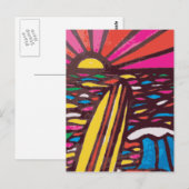 Carte Postale Surfs Up Folk Art Seascape Surfer Abstrait (Devant / Derrière)