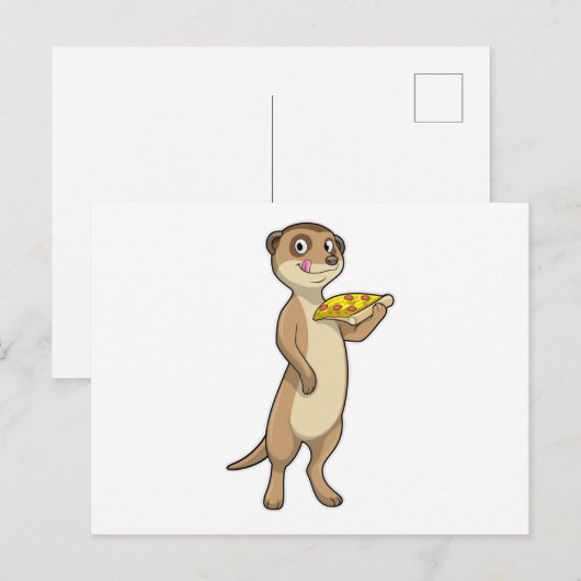 Carte Postale Suricate avec une pizza (Devant / Derrière)