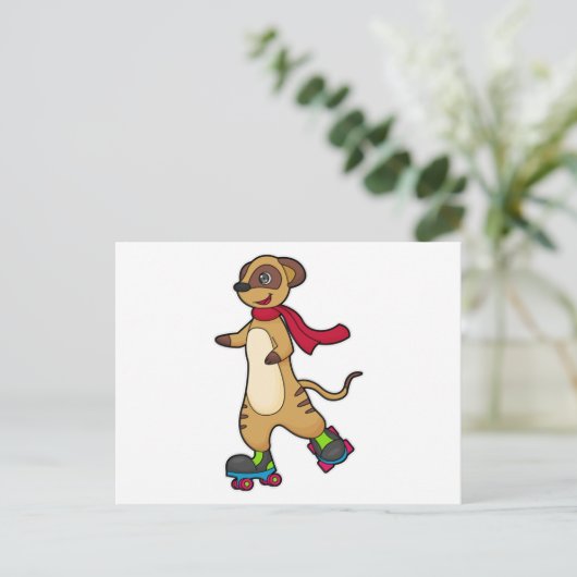Carte Postale Suricate en patineur avec des patins à roulettes (Debout devant)