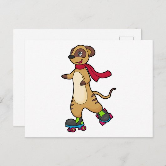 Carte Postale Suricate en patineur avec des patins à roulettes (Devant / Derrière)