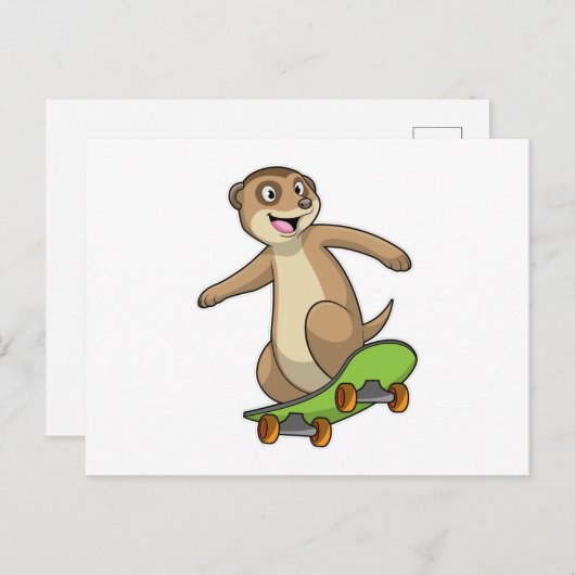 Carte Postale Suricate en patineur avec skateboard (Devant / Derrière)