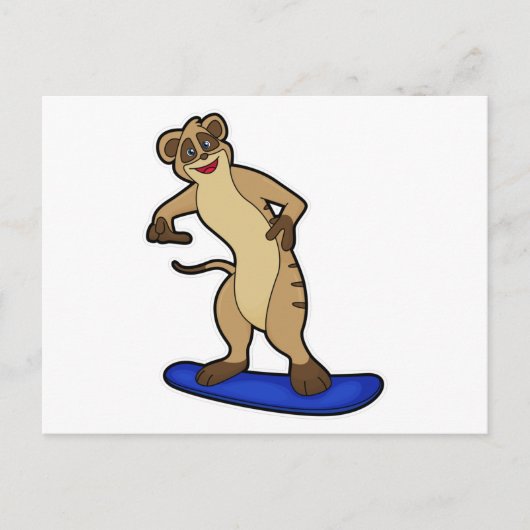 Carte Postale Suricate en snowboardeur avec snowboard (Devant)