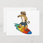 Carte Postale Suricate en surfeur avec planche de surf (Devant / Derrière)