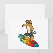 Carte Postale Suricate surfeur avec planche de surf (Devant / Derrière)