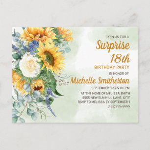 Carte Postale Surprise 18e anniversaire Sunflowers Eucalyptus