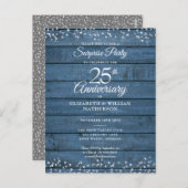 Carte Postale Surprise 25e Anniversaire Bleu Cœurs Rustiques (Devant / Derrière)