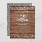 Carte Postale Surprise 25e Anniversaire Coeurs Argentés Rustique (Devant / Derrière)