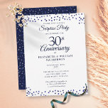 Carte Postale Surprise 30e anniversaire de Mariage Coeurs bleus<br><div class="desc">Doté de coeurs d'amour bleu assez confetti. Personnalisez avec votre spécial 30e anniversaire de mariage des informations de fête surprise en lettres chic. Conçu par Thisisnotme©</div>