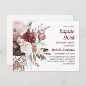 Carte Postale Surprise 90e anniversaire Bourgogne Blush Rose Flo (Devant / Derrière)