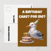 Carte Postale Surprise d'anniversaire de mouette – Gâteau pas sû (Devant / Derrière)