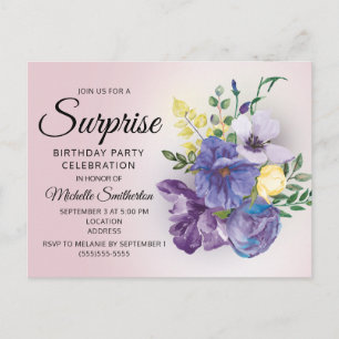 Carte Postale Surprise Fleurie Aquarelle Violette Anniversaire R