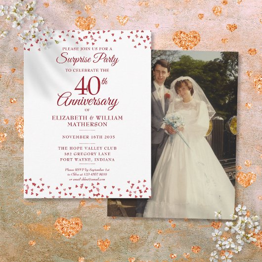 Carte Postale Surprise Party 40e anniversaire Photo de coeurs ru