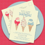 Carte Postale Surprise Party Crème glacée 40e anniversaire Invit<br><div class="desc">Nouveau pour l'été 2024. Notre carte postale invitation "Ice Cream,  You Scream We Scream Surprise !". Trois cônes de crème glacée à l'aquarelle rétro avec des glaces patriotiques rouges,  blanches et bleues et des arrosées occupent le centre de la scène au-dessus des détails de votre fête d'anniversaire.</div>