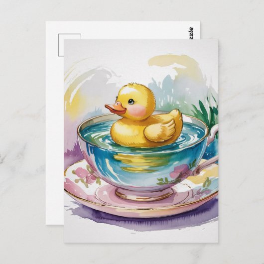 Carte Postale Surreal Adorable canard dans une tasse (Devant / Derrière)