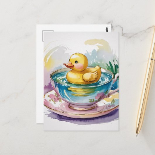 Carte Postale Surreal Adorable canard dans une tasse (Devant/Arrière en situation)