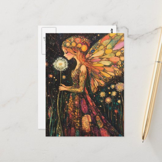 Carte Postale Surreal Beautiful Colorful Dandelion Fairy (Devant/Arrière en situation)