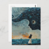 Carte Postale Surreal Blue Face et une fille (Devant / Derrière)