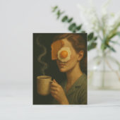 Carte Postale Surreal Breakfast Femme Toast Egg et café (Debout devant)