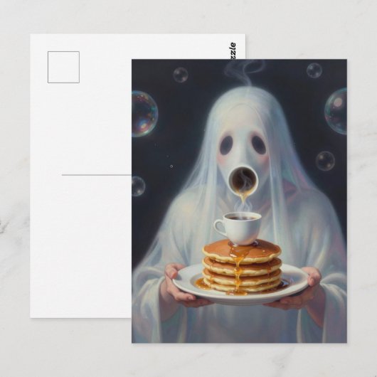 Carte Postale Surreal Breakfast pancakes ghost with coffee  (Devant / Derrière)