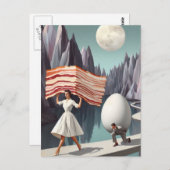 Carte Postale Surreal Breakfast Personnes Oeuf géant et bacon (Devant / Derrière)