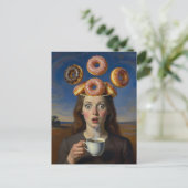 Carte Postale Surreal Breakfast Series Donuts and  Coffee Woman  (Debout devant)
