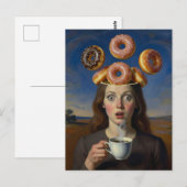 Carte Postale Surreal Breakfast Series Donuts and  Coffee Woman  (Devant / Derrière)