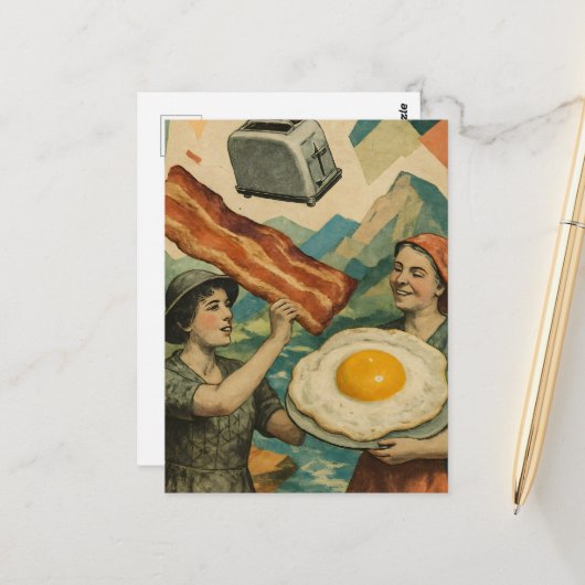 Carte Postale Surreal Breakfast Woman Bacon and Eggs Toaster (Devant/Arrière en situation)