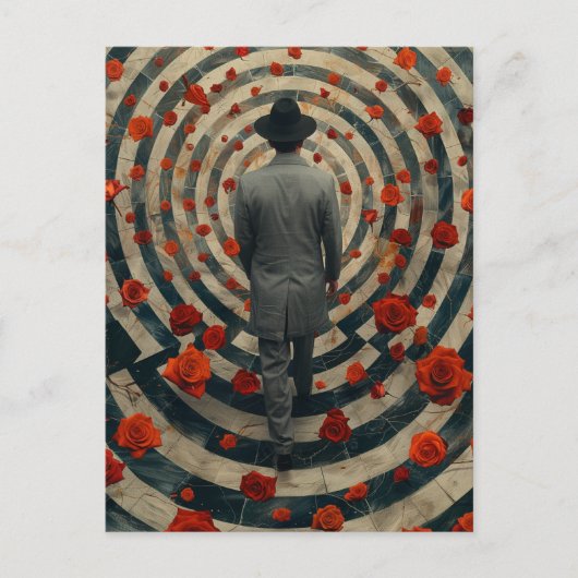 Carte Postale Surreal Business Man Red Roses Tunnel Collage (Devant)