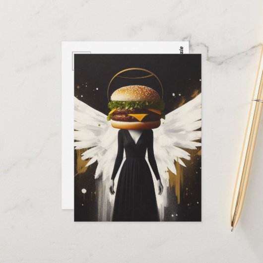 Carte Postale Surreal Cheeseburger Angel (Devant/Arrière en situation)