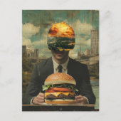 Carte Postale Surreal Cheeseburger personne dans la ville Collag (Devant)