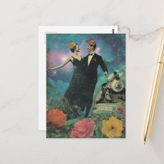 Carte Postale Surreal Dancing People Adventure Collenture Train (Devant/Arrière en situation)