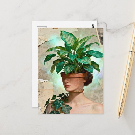Carte Postale Surreal Flower Pot Woman (Devant/Arrière en situation)