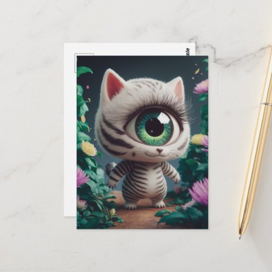 Carte Postale Surreal One Eyed Zebra Kitty (Devant/Arrière en situation)