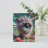 Carte Postale Surreal One Eyed Zebra Kitty Peacock Eyelashes (Debout devant)