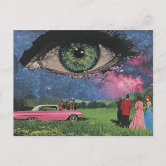 Carte Postale Surreal Party Retro People and Car Eye in Sky (Devant)