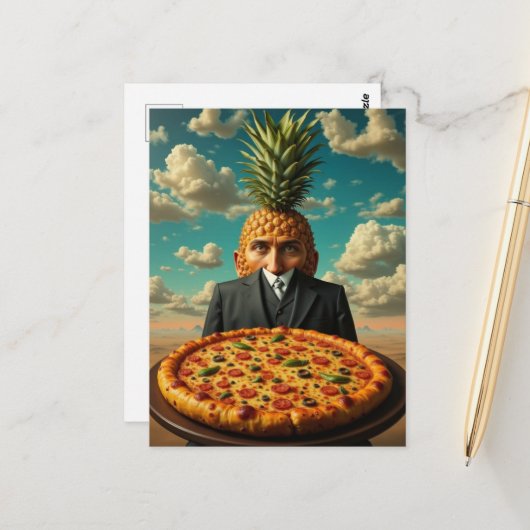 Carte Postale Surreal Pineapple Pizza Man (Devant/Arrière en situation)