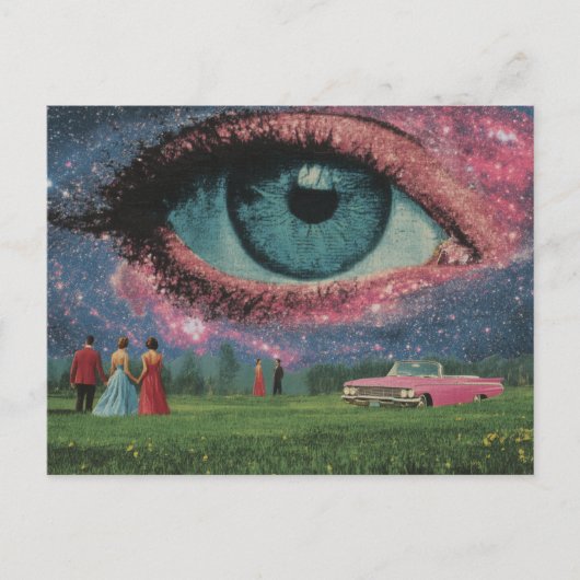 Carte Postale Surreal Retro People and Car with the Eye in Sky (Devant)