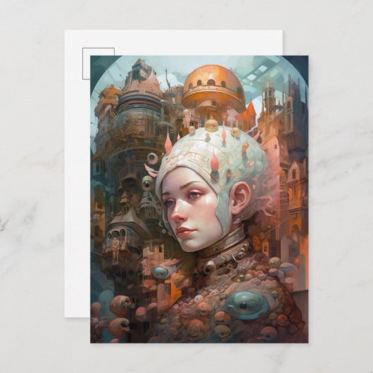 Carte Postale Surreal Science Fiction Femme Paysage (Devant / Derrière)