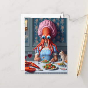 Carte Postale Surreal Seafood Repas Octopus Femme
