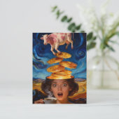 Carte Postale Surreal Surprised Breakfast Pancakes Coffee Cow (Debout devant)