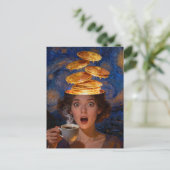 Carte Postale Surreal Surprised Breakfast Pancakes Coffee Woman  (Debout devant)